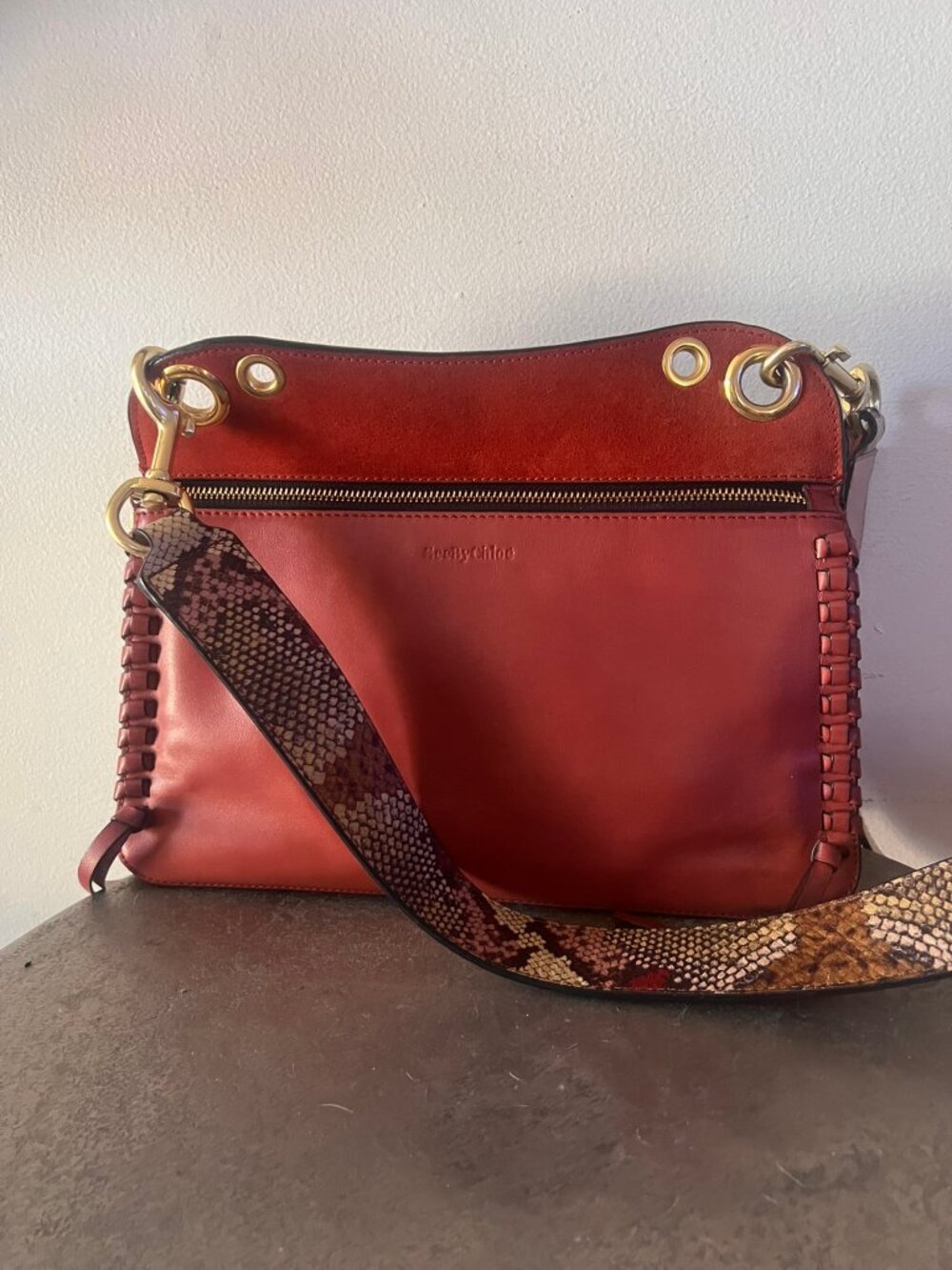 SEE BY CHLOE TILDA WHIPSTITCH TOTE BAG CROSSBODY MISSING HANDLE STRAP